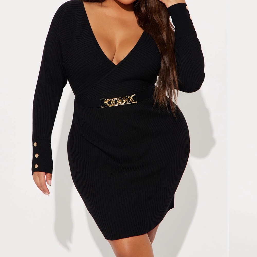 Fashion Nova Elegant Black Dress with Gold Accent